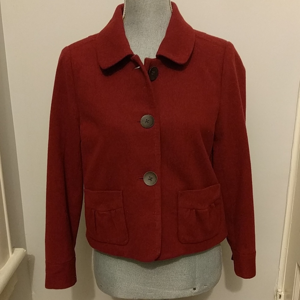 Eddie Bauer wool brick red jacket button up size 8p